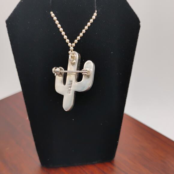 Saguaro Cactus Pendant/Brooch on 18-in Beaded Chain - Picture 3 of 5